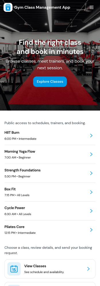 Gym Class Management App Template