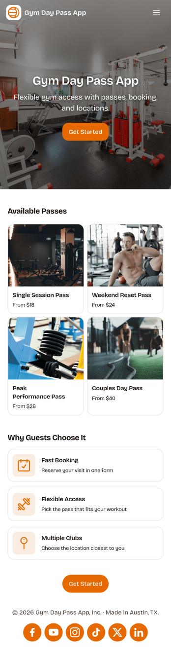 Gym Day Pass App Template