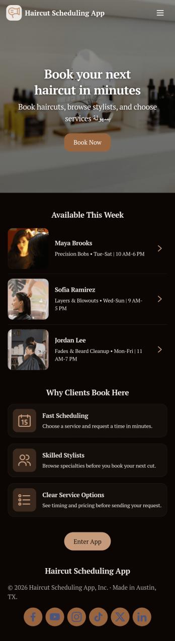 Haircut Scheduling App Template