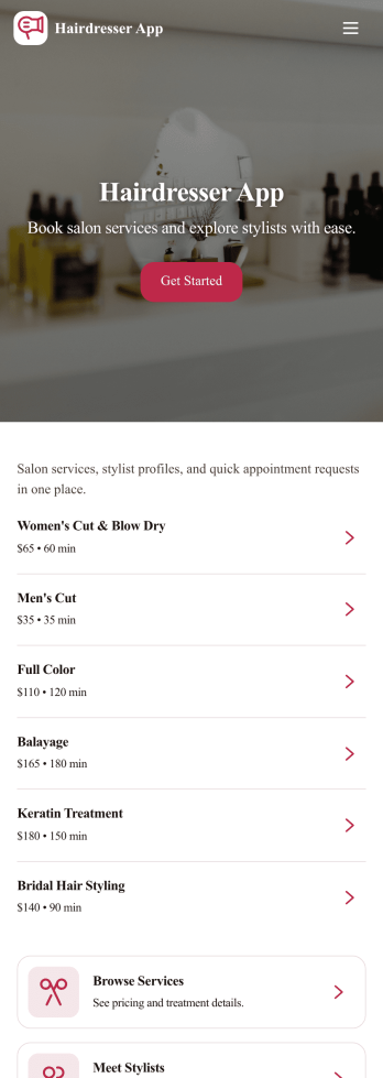 Hairdresser App Template