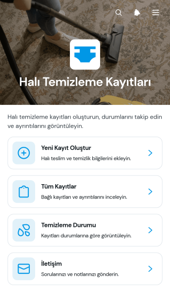 Halı Temizleme Kayıtları Uygulama Șablonu