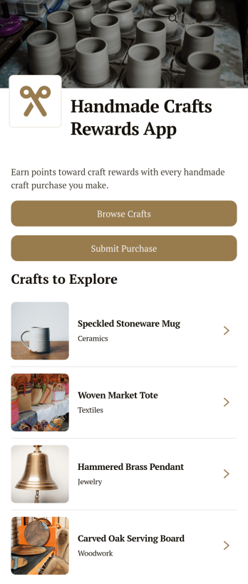 Handmade Crafts Rewards App Template
