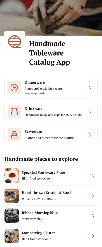 Handmade Tableware Catalog App Template
