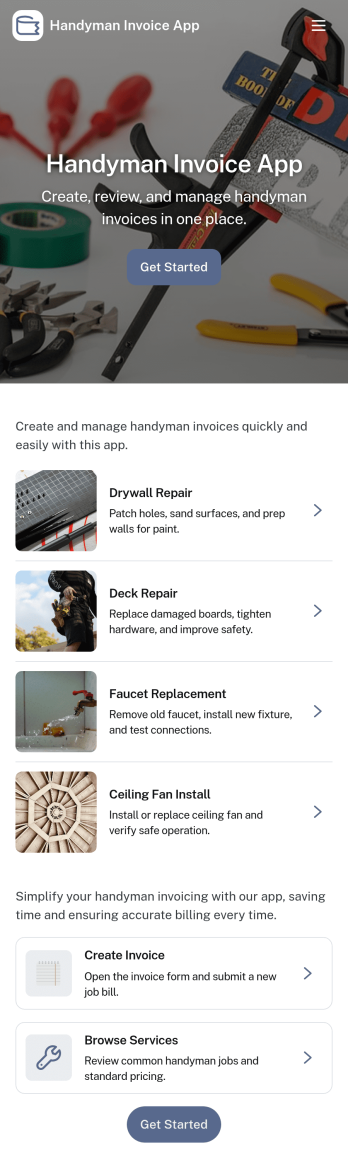 Handyman Invoice App Template
