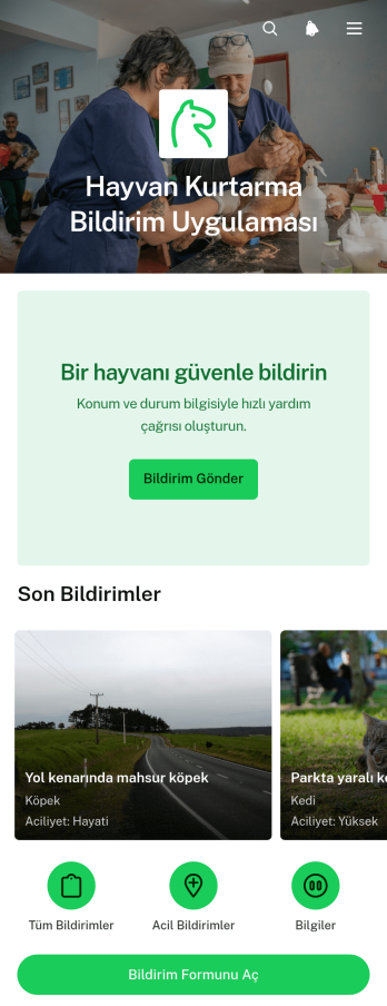 Hayvan Kurtarma Bildirim Uygulama Șablonu