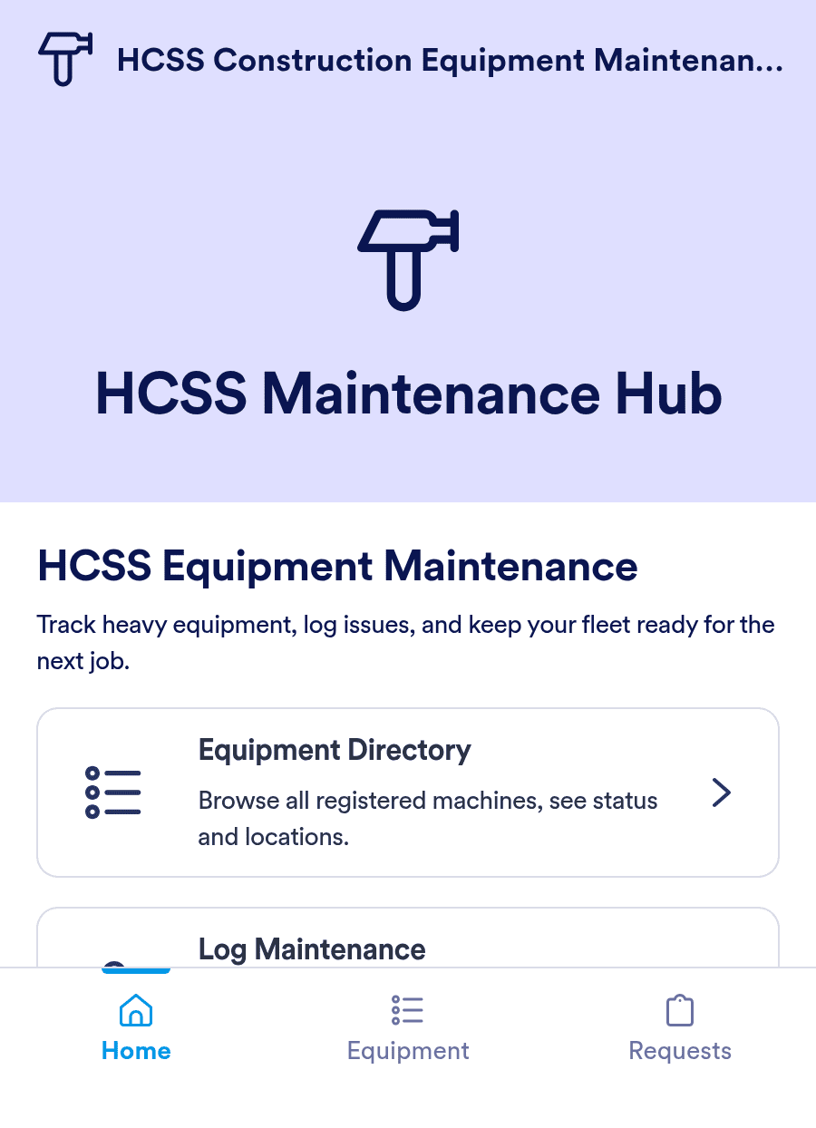 Hcss Screenshots HCSS Construction Equipment Maintenance Software App Template | Jotform