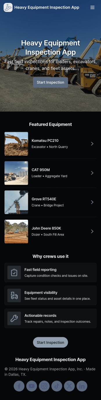 Heavy Equipment Inspection App Template