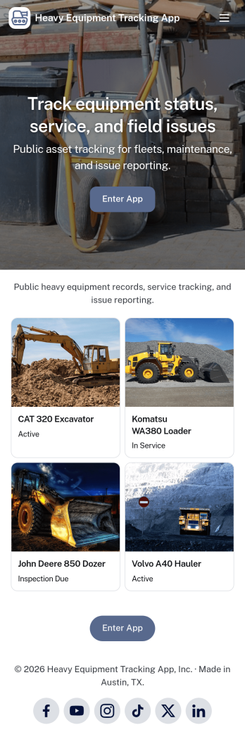 Heavy Equipment Tracking App Template