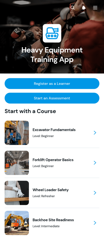 Heavy Equipment Training App Template