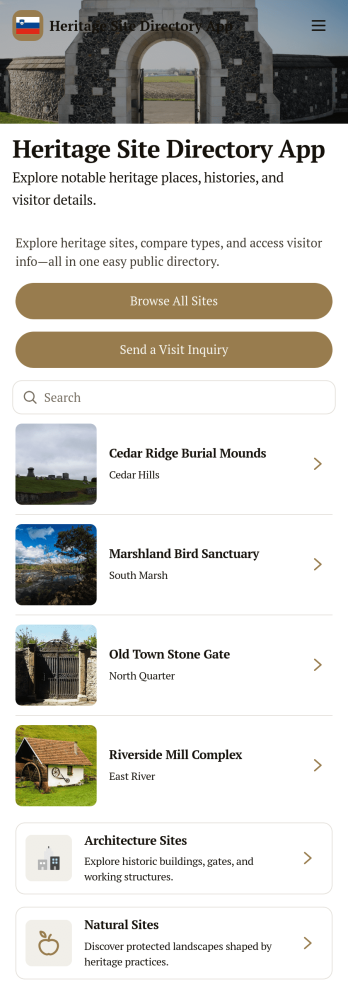 Heritage Site Directory App Template