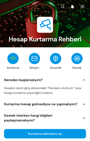 Hesap Kurtarma Rehberi Uygulama Șablonu