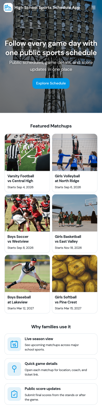High School Sports Schedule App Template