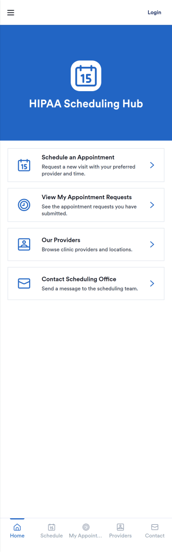 HIPAA Scheduling Hub App Template