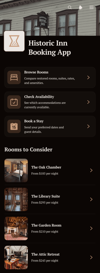 Historic Inn Booking App Template
