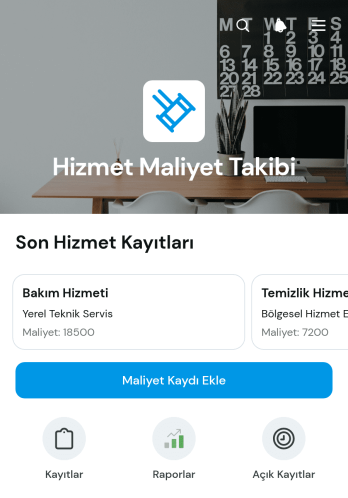Hizmet Maliyeti Takip Uygulama Șablonu