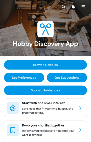Hobby Discovery App Template