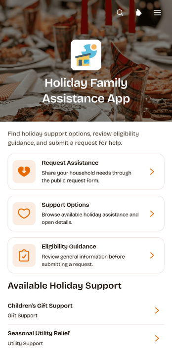 Holiday Family Assistance App Template