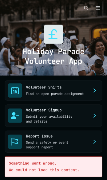 Holiday Parade Volunteer App Template