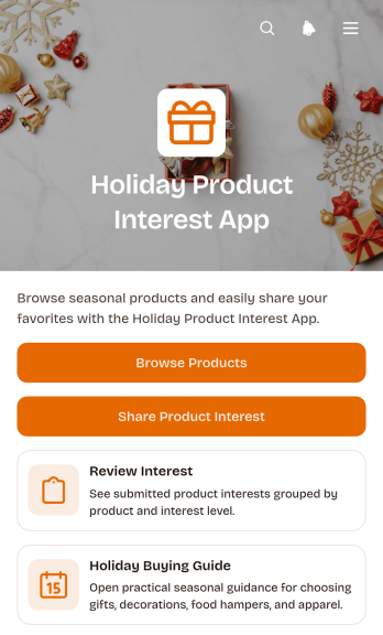 Holiday Product Interest App Template