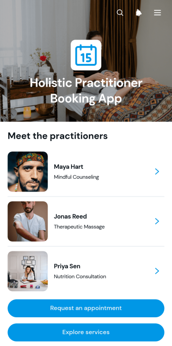 Holistic Practitioner Booking App Template