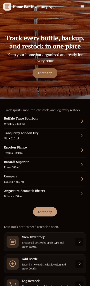 Home Bar Inventory App Template