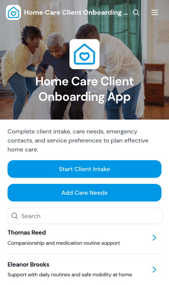 Home Care Client Onboarding App Template
