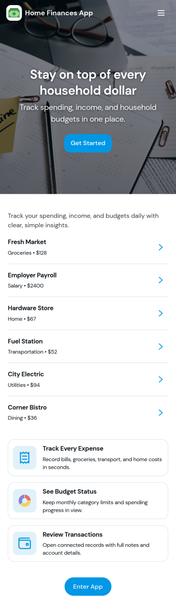 Home Finances App Template
