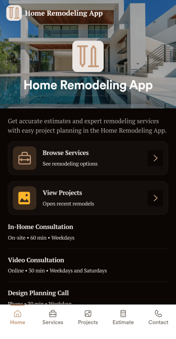 Home Remodeling App Template