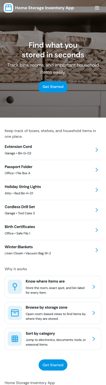 Home Storage Inventory App Template