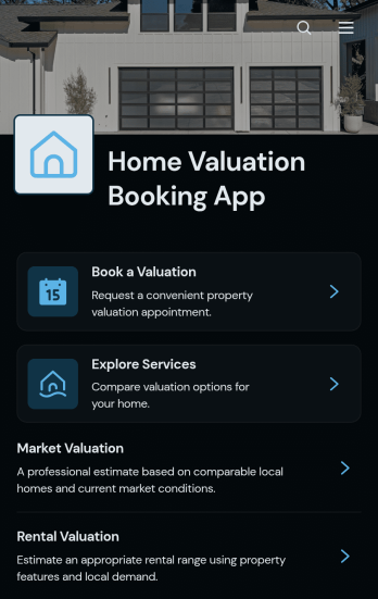 Home Valuation Booking App Template