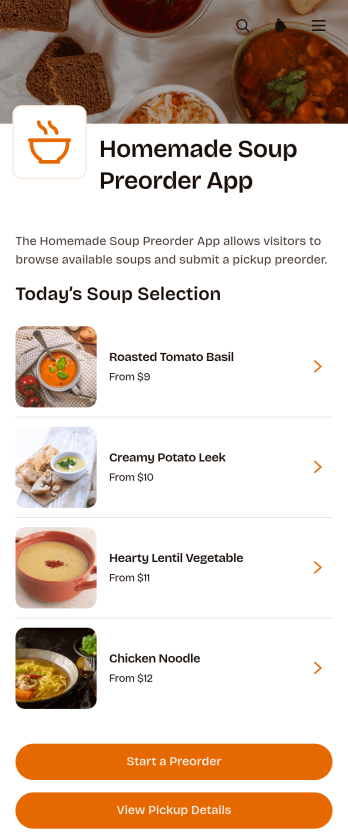 Homemade Soup Preorder App Template