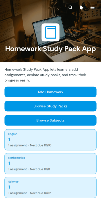 Homework Study Pack App Template