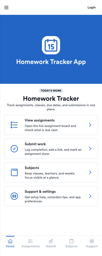 Homework Tracker App Template