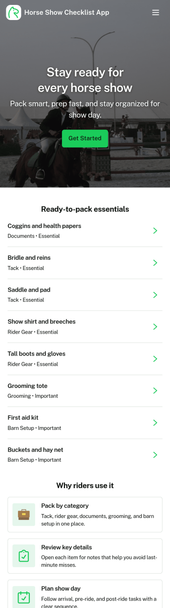 Horse Show Checklist App Template