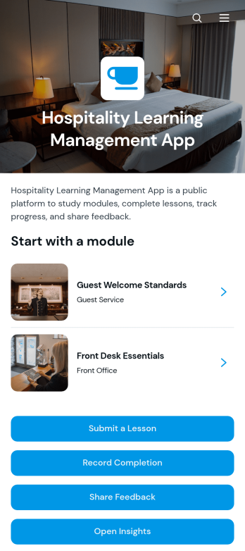Hospitality Learning Management App Template