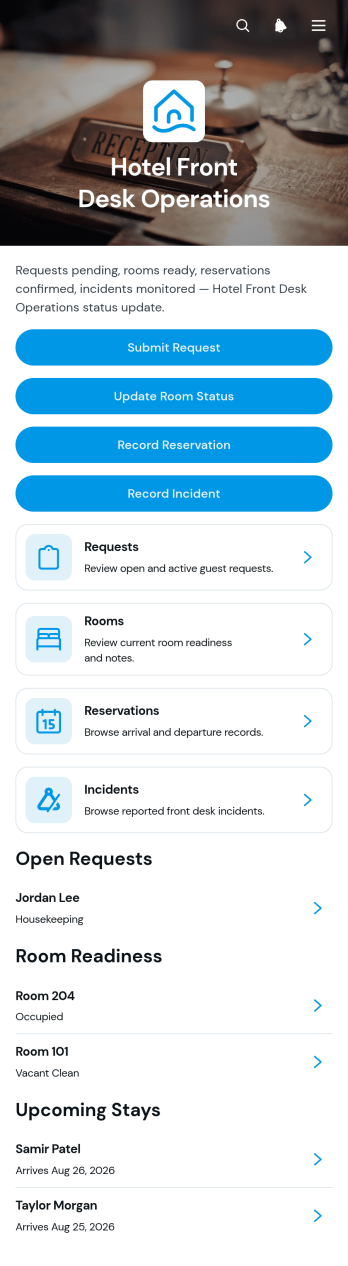 Hotel Front Desk Operations App Template