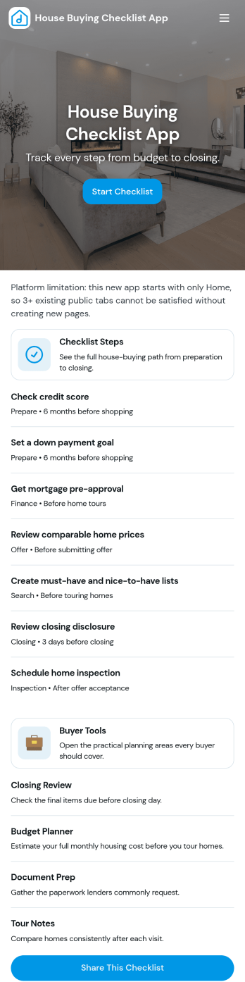House Buying Checklist App Template