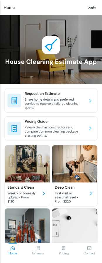 House Cleaning Estimate App Template