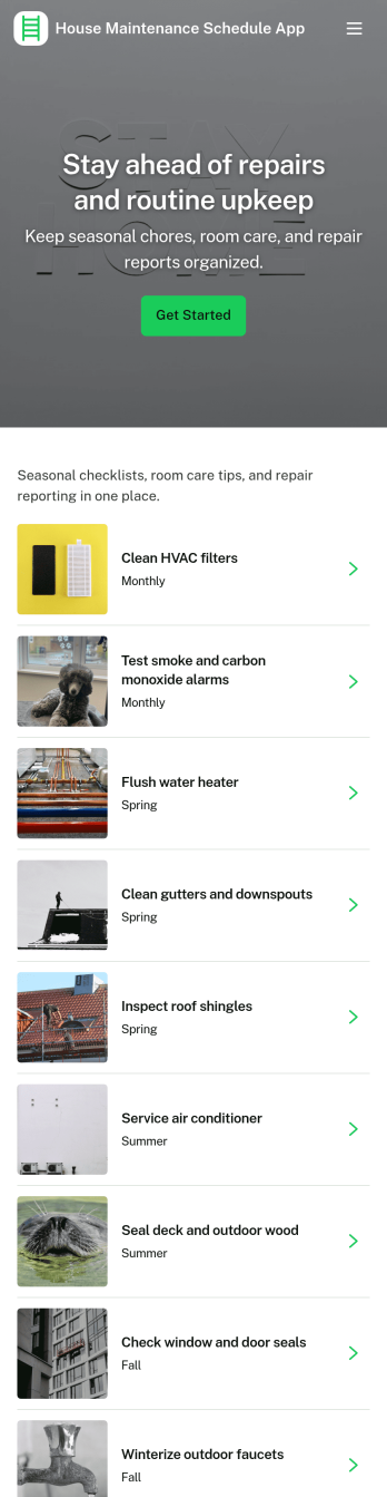 House Maintenance Schedule App Template