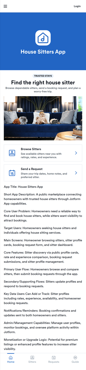 House Sitters App Template
