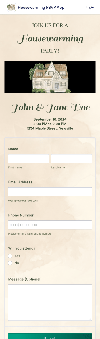 Housewarming RSVP App Template