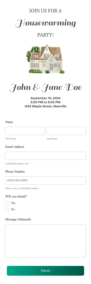 Housewarming RSVP App Template