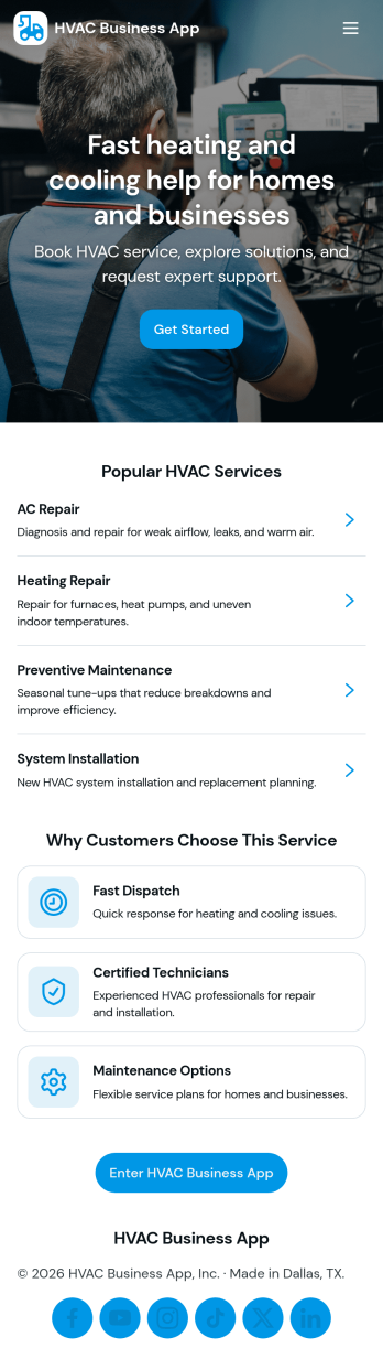 HVAC Business App Template