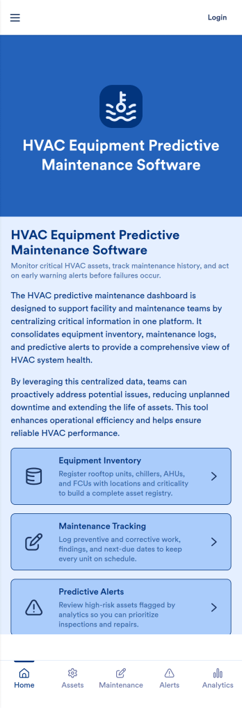 HVAC Equipment Predictive Maintenance Software App Template