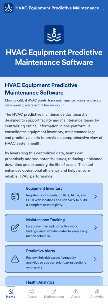 HVAC Equipment Predictive Maintenance Software App Template