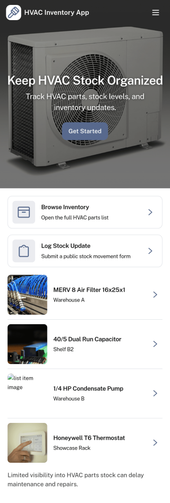 HVAC Inventory App Template