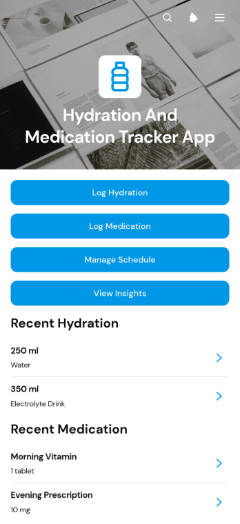 Hydration And Medication Tracker App Template