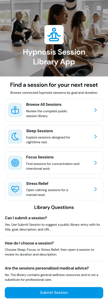 Hypnosis Session Library App Template