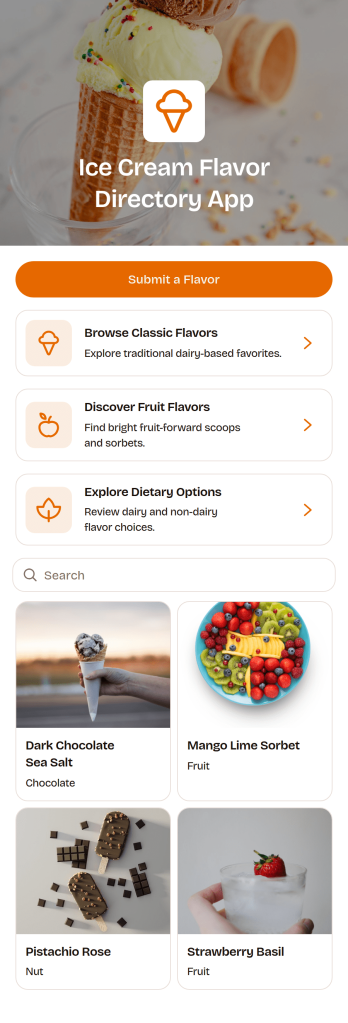 Ice Cream Flavor Directory App Template