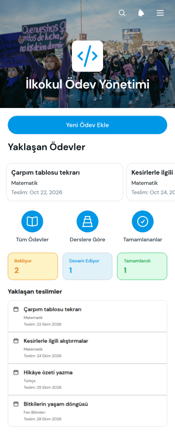 İlkokul Ödev Yönetimi Uygulama Șablonu